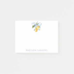 Watercolor Blue Bow Lemons Personalised Post-it Notes