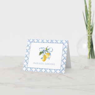 Watercolor Blue Bow Lemons Personalised Thank You Card