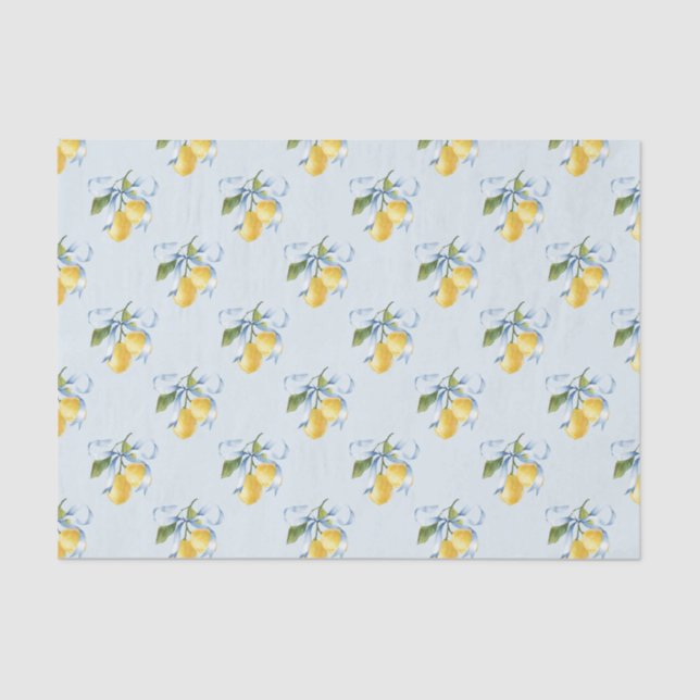 Watercolor Blue Bow Lemons Tissue Paper (Front)