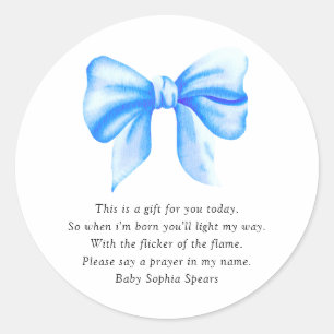 Watercolor blue bow - Prayer Candle Label