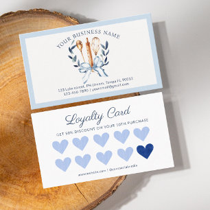 Watercolor Blue Bow Utensils Cooking Bakery Loyalty Card