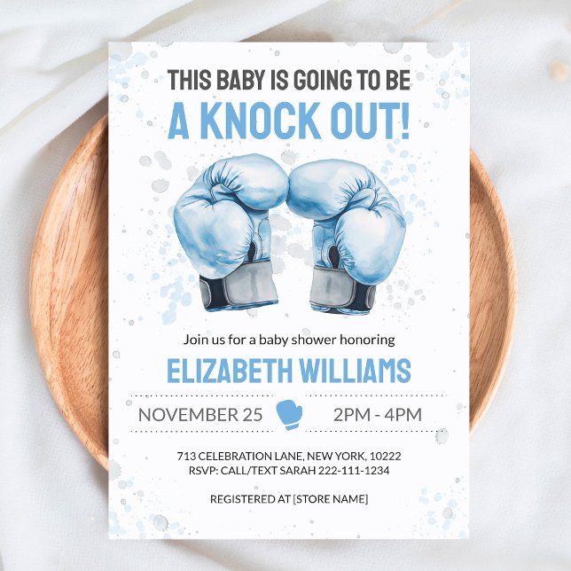 Watercolor Blue Boxing Baby Boy Shower Invitation (Creator Uploaded)