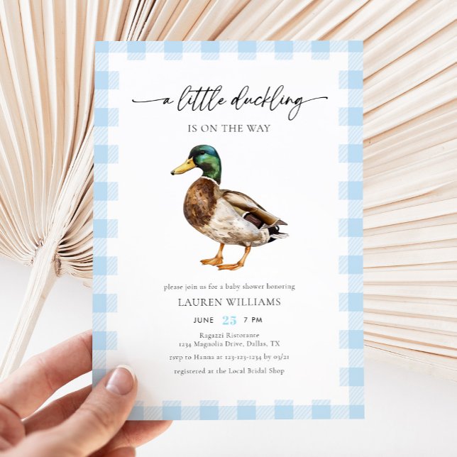 Watercolor Blue Boy Mallard Duck Baby Shower Invitation (Creator Uploaded)