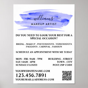 Watercolor Blue Brushstroke Makeup Artist Poster