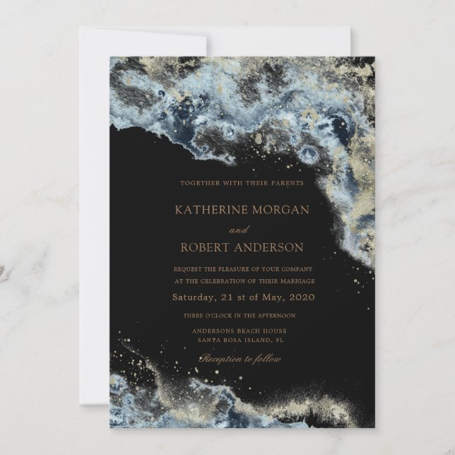 Watercolor Blue Budget Photo Wedding Invitation (Front)