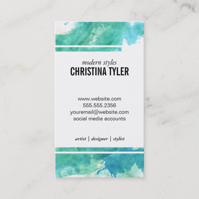 Watercolor | Blue Business Card (Front)
