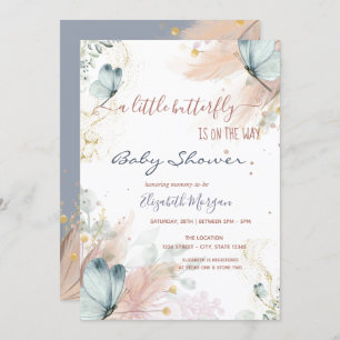 Watercolor Blue Butterflies Pampas Grass Invitation