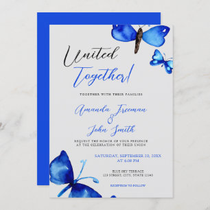 Watercolor Blue Butterflies Vibrant Wedding Invitation