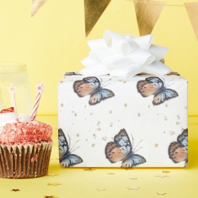 Watercolor Blue Butterfly Wrapping Paper (Birthday Party)