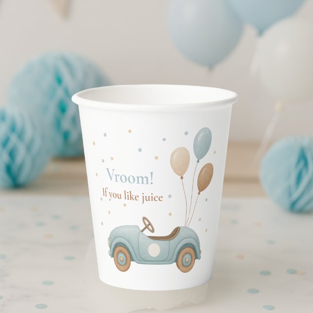 Watercolor Blue Car Birthday | Boys Party  Paper Cups (Creator Uploaded)