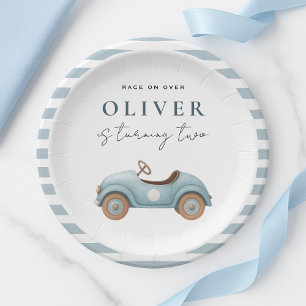Watercolor Blue Car Birthday    Custom Boys Party Paper Plate