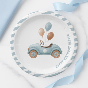 Watercolor Blue Car Birthday    Custom Boys Party Paper Plate