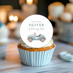Watercolor Blue Car Birthday Sticker Boys Party