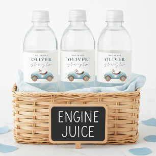 Watercolor Blue Car "Engine Juice" Kids Birthday  Water Bottle Label
