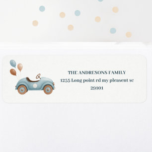 Watercolor Blue Car Kids Birthday