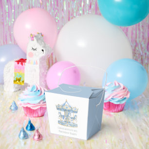 Watercolor Blue Carousel Boy 1st. Birthday Party Favour Box