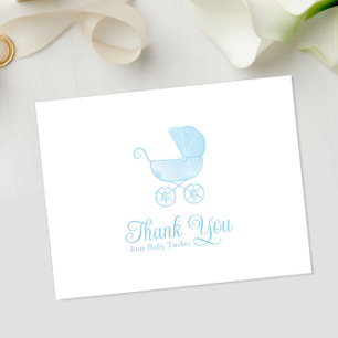 Watercolor Blue Carriage Boy Baby Shower Thank You