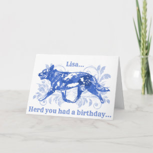 Watercolor Blue Cattle Dog Belated Birthday Card