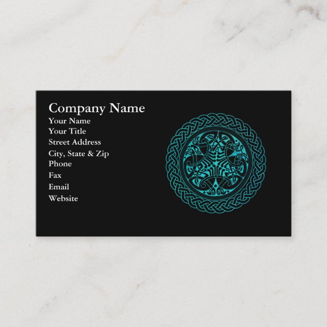 Watercolor Blue Celtic Knot Ring With Birds Business Card (Front)