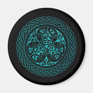 Watercolor Blue Celtic Knot Ring With Birds Magnet