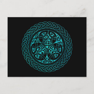 Watercolor Blue Celtic Knot Ring With Birds Postcard