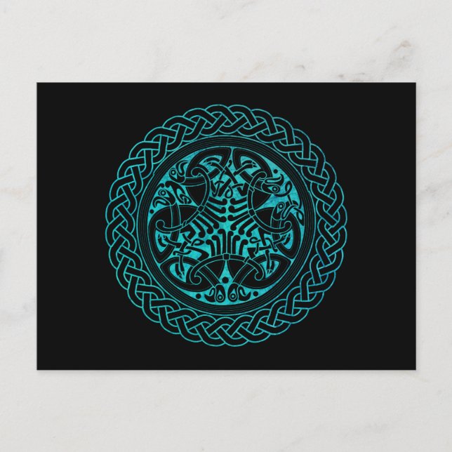 Watercolor Blue Celtic Knot Ring With Birds Postcard (Front)