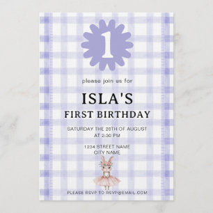 Watercolor Blue Check Koala Birthday Invitation