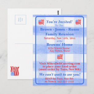 Watercolor Blue Check USA Flag Invitation Postcard