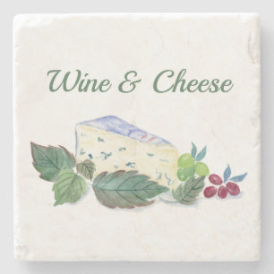 Watercolor Blue Cheese With Grapes Wine And Cheese Stone Coaster