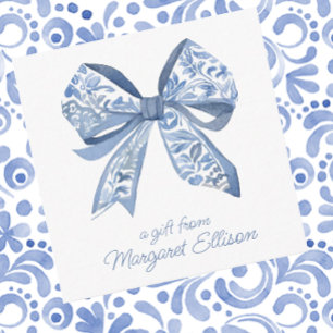 Watercolor Blue Chinoiserie Bow Gift Enclosure Card