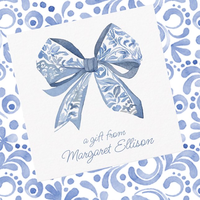 Watercolor Blue Chinoiserie Bow Gift Enclosure Card (Creator Uploaded)