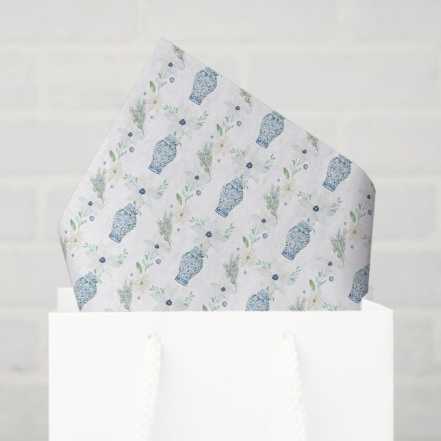 Watercolor Blue Chinoiserie Ginger Jars Tissue Paper (Gift Bag)