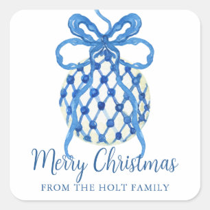 Watercolor Blue Chinoiserie Ornament Christmas Square Sticker