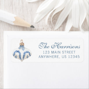 Watercolor Blue Christmas Ornament Return Address