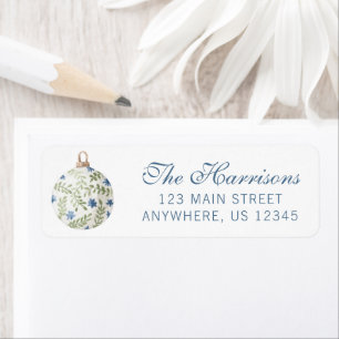 Watercolor Blue Christmas Ornament Return Address