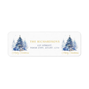 Watercolor Blue Christmas Tree Return Address