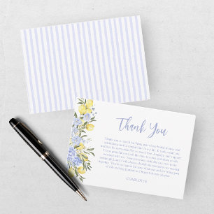 Watercolor Blue Citrus Lemon Bridal Shower Thank You Card