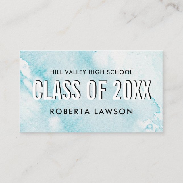 Watercolor Blue Class Graduation Name Social Icon Business Card (Front)