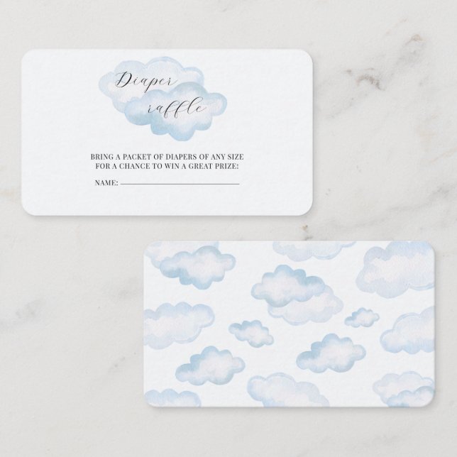 Watercolor Blue Cloud Baby Shower Diaper Raffle Enclosure Card (Front/Back)