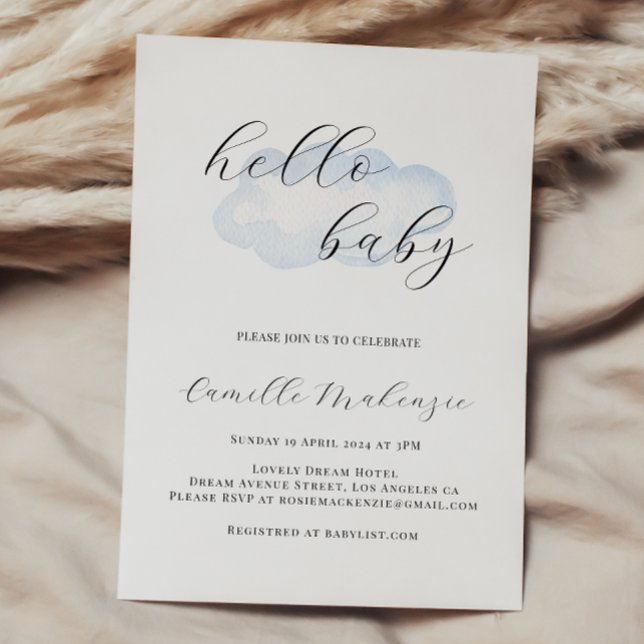 Watercolor Blue Cloud Baby Shower invitation (Creator Uploaded)