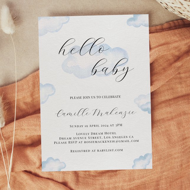 Watercolor Blue Cloud Baby Shower Invitation (Creator Uploaded)