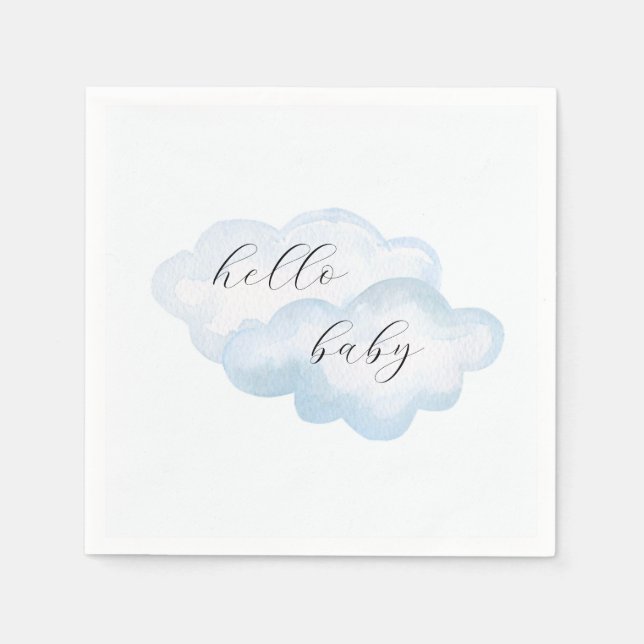 Watercolor Blue Cloud Baby Shower Napkin (Front)
