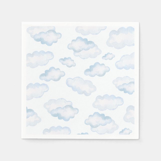 Watercolor Blue Cloud Baby Shower Napkin (Front)