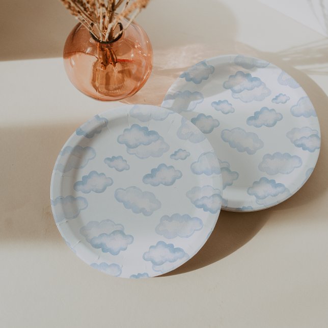Watercolor Blue Cloud Baby Shower Paper Plate (Creator Uploaded)