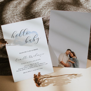 Watercolor Blue Cloud Baby Shower Photo invitation