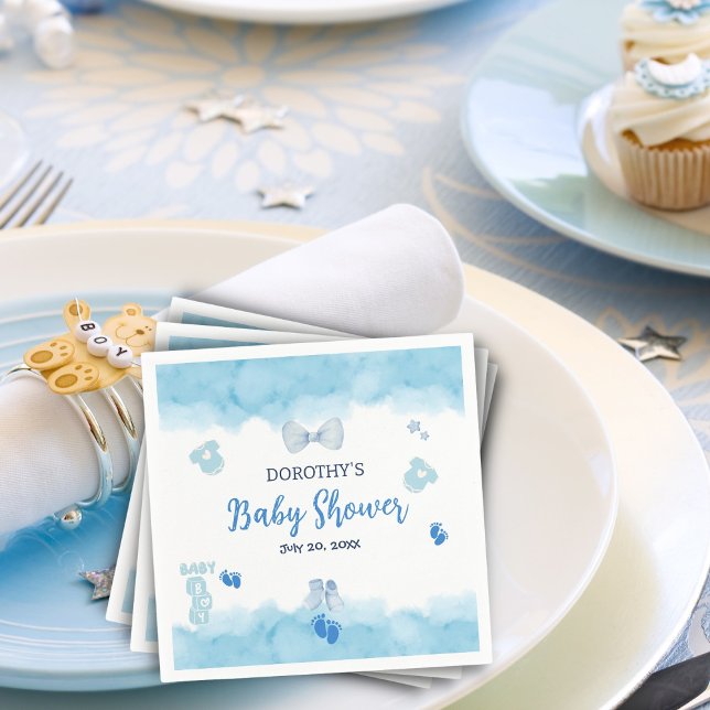 Watercolor blue cloud pastel brush Baby Boy Shower Napkin (Creator Uploaded)