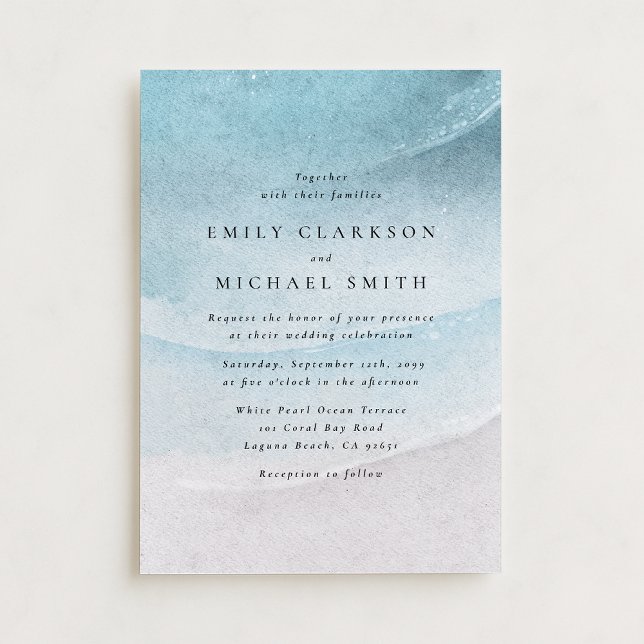 Watercolor Blue Coastal Beach Wedding Invitation (Creator Uploaded)