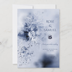 Watercolor Blue Colorful Misty Flowers Wedding Inv Invitation