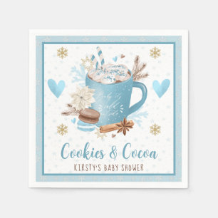 Watercolor Blue Cookies and Cocoa Baby Shower Napkin