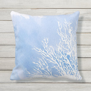 Watercolor blue coral reef modern beach summer cushion